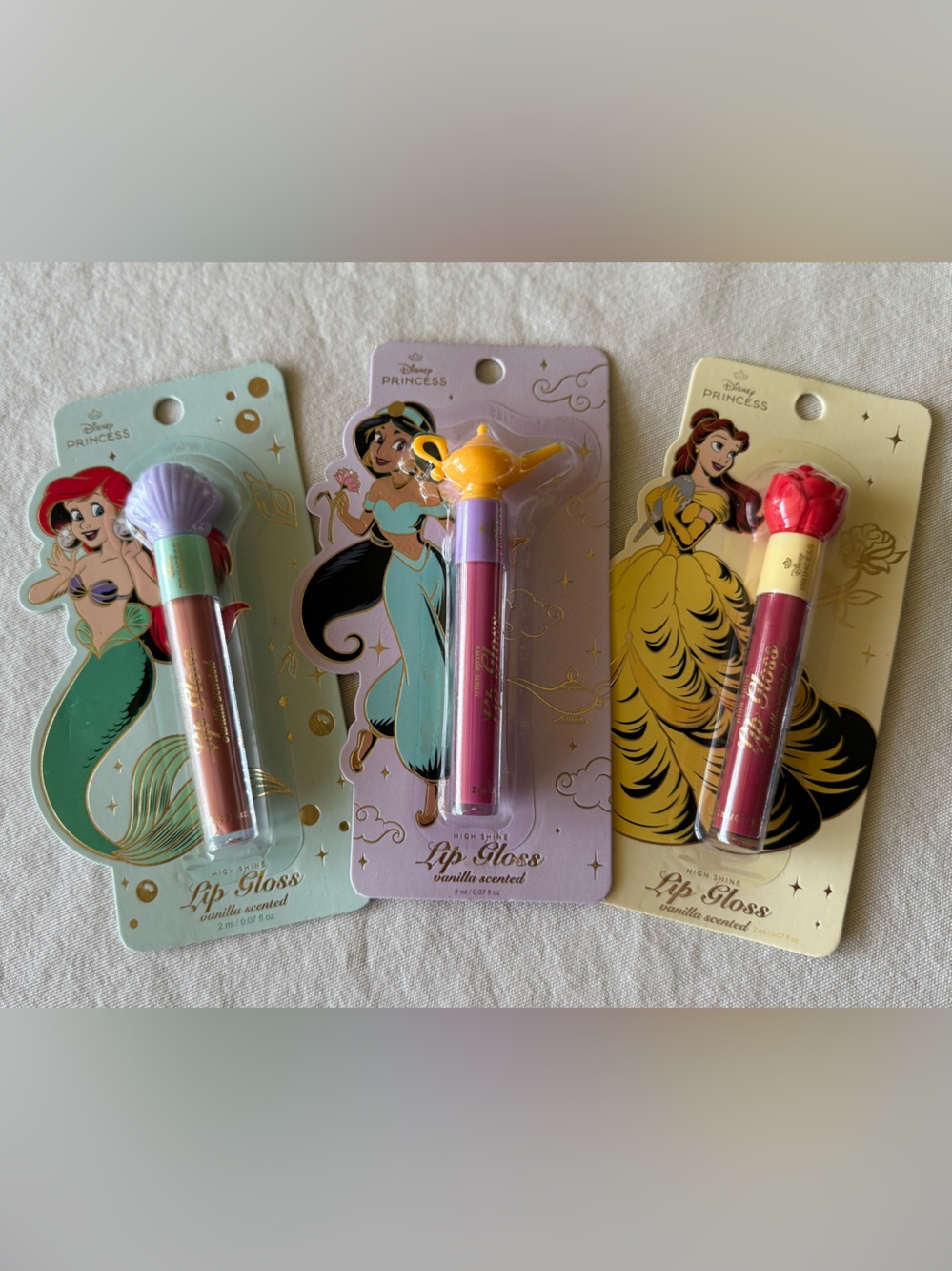 Disney Princess Tinted Vanilla Scented Lip Gloss Jasmine, Ariel & Belle